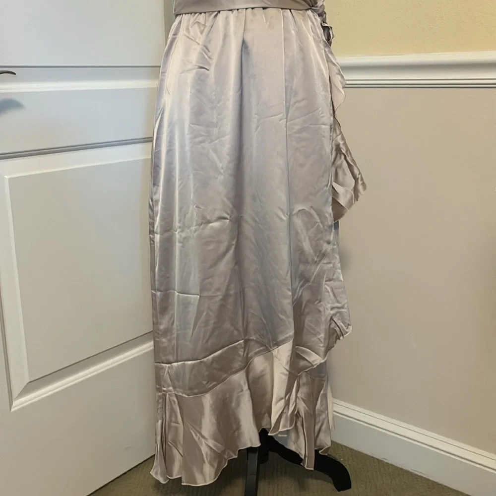 NWT SHOW ME YOUR MUMU Elegant Silver Samantha grey Ruffle Wrap Dress